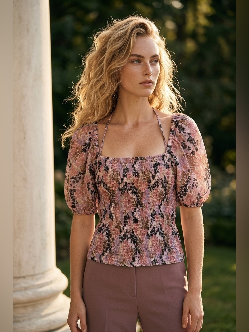NWT Free People Pink Multi Floral Smocked Peasant Blouse - Picture 1 of 12